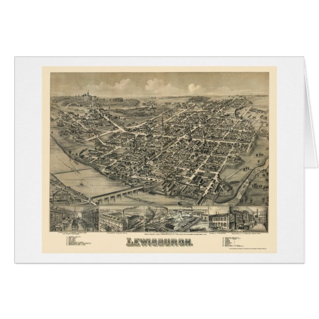 Cartão Lewisburg, mapa panorâmico do PA - 1884 (Frente Horizontal)