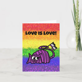 Cartão LGBTQIA Love is Love Asexual Flag with Chesire Cat