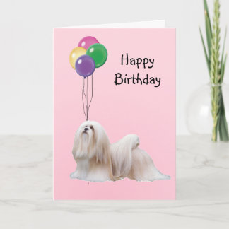 Cartão Lhasa Apso, balões do aniversário