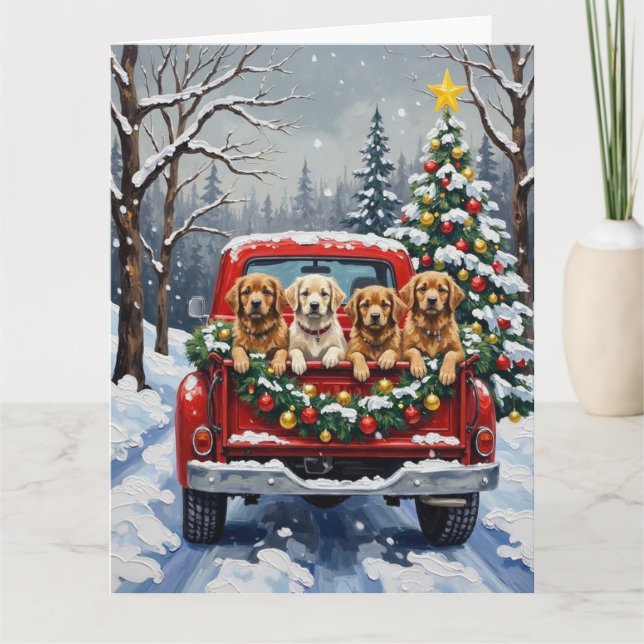 Cartão Lhasa Apso Christmas Red Truck Holiday (Frente)
