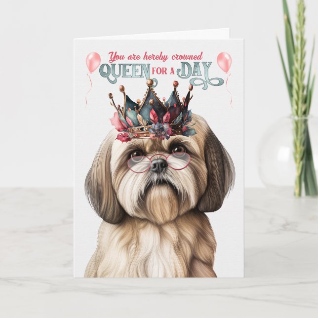 Cartão Lhasa Apso Dog Queen para um Dia de Aniversário En (Frente)