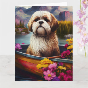 Cartão Lhasa Apso em um Paddle: Uma Aventura Cênica