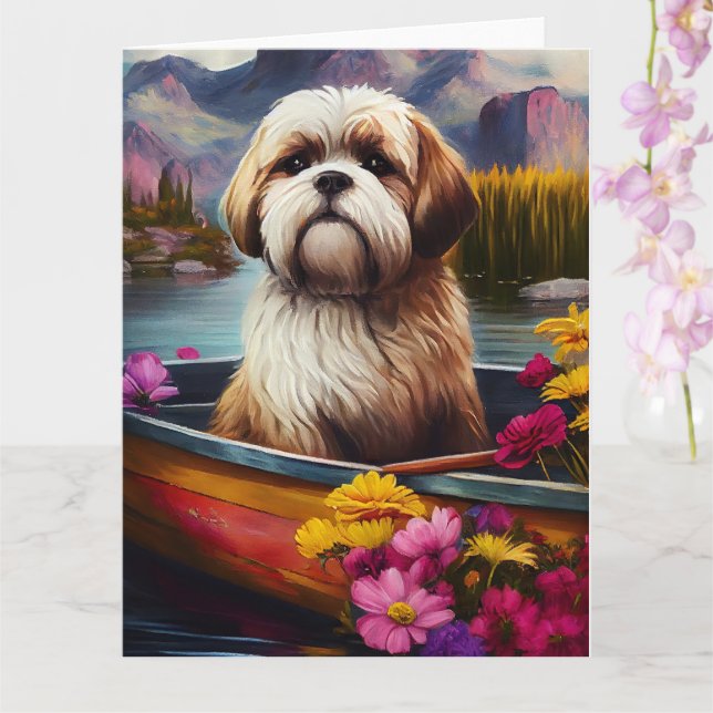 Cartão Lhasa Apso em um Paddle: Uma Aventura Cênica (Orquídea)