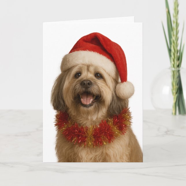 Cartão Lhasa Apso in a Santa hat Christmas card (Frente)