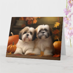 Cartão Lhasa Apso Puppy Autumn Delight Pumpkin