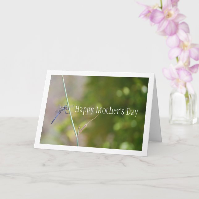 Cartão Libélula Azul em Caule Retrato (Orquídea)