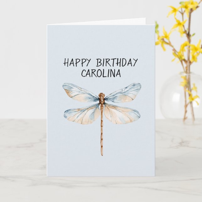 Cartão Libélula de Aniversário Sonho Branco Azul (Flor Amarela)