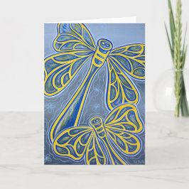 Cartão Libélulas azuis que cumprimentam