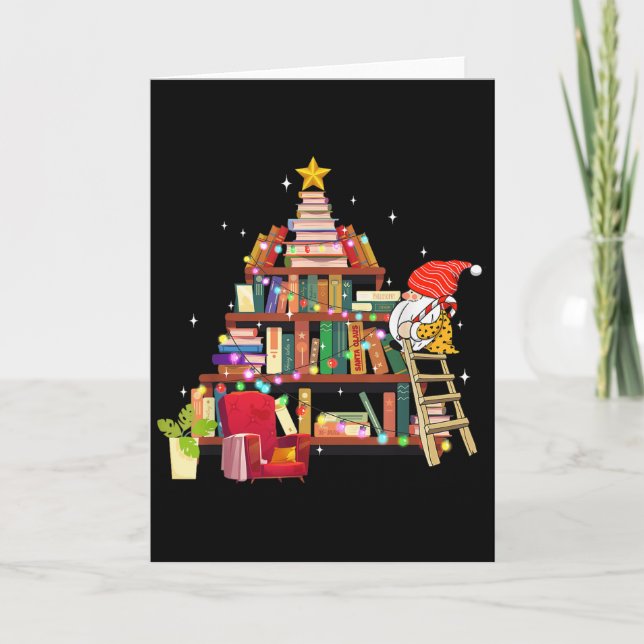 Cartão Librarian And Book Lover Christmas Library Tree Li (Frente)