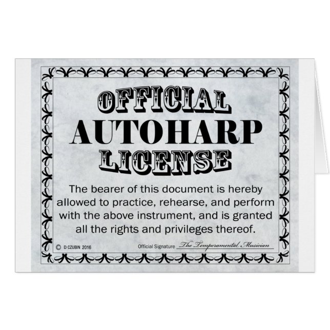 Cartão Licença Autoharp (Frente Horizontal)