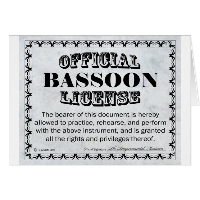 Cartão Licença Bassoon (Frente Horizontal)