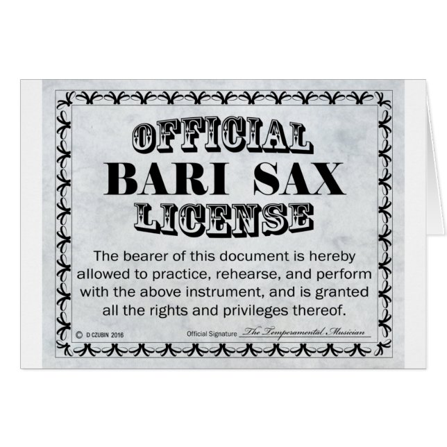 Cartão Licença de Bari Sax (Frente Horizontal)
