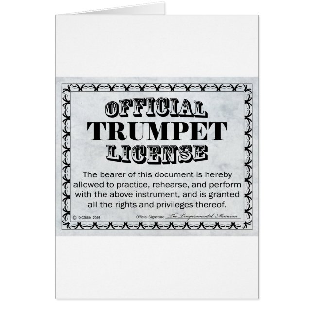 Cartão Licença de trompete (Frente)