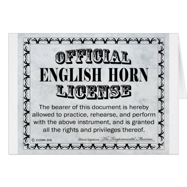 Cartão Licença Inglesa Horn (Frente Horizontal)