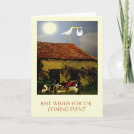 Cartão Licenças de parto cumprimentos, cegonha, bebê, lua