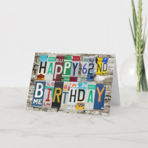 Cartão License Plates Happy 62nd Birthday Card