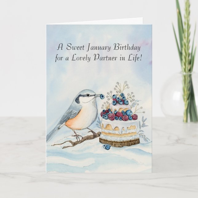 Cartão Life Partner Happy January Birthday Nuthatch  (Frente)