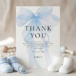 Cartão Light Blue Bow Baby Shower Thank You<br><div class="desc">Light Blue Bow Text Overlay Baby Shower Thank You. Available digitally and printed. Easily personalise the text to your details. A coquette blue bow is tinted in the background with the words overlaid on top.</div>