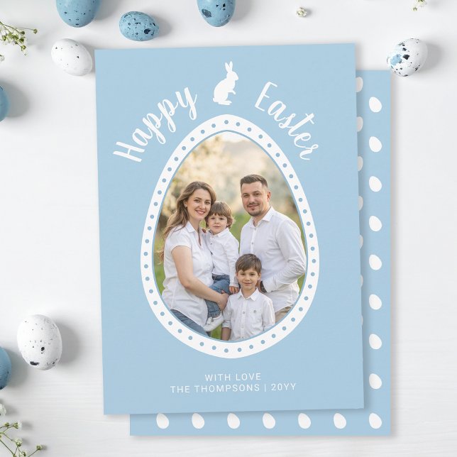 Cartão Light Blue Easter Egg Shape With Photo And Bunny (Criador carregado)