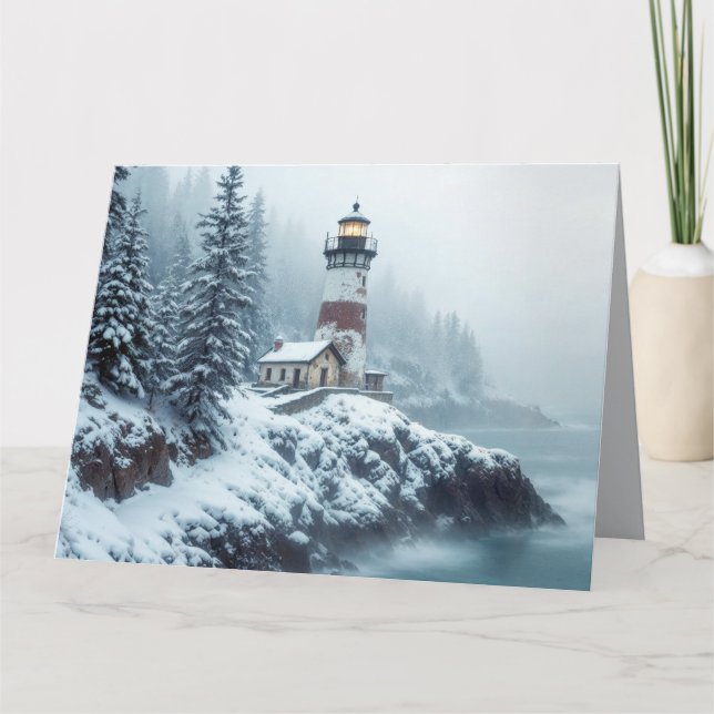 Cartão Lighthouse Ocean Sea Nature Marine Coastline Snow (Frente)