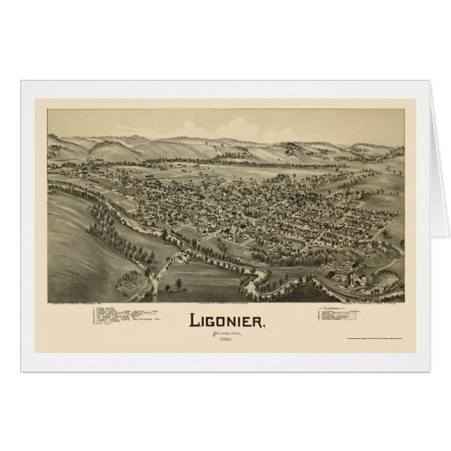 Cartão Ligonier, mapa panorâmico do PA - 1900 (Frente Horizontal)