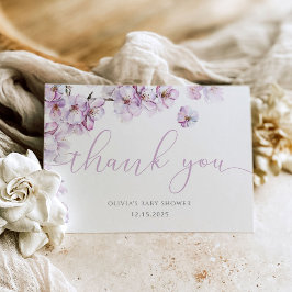 Cartão Lilac bebê no florescimento Cherry obrigado você