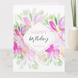 Cartão Lilac Modern Boho Watercolor Rosa Floral