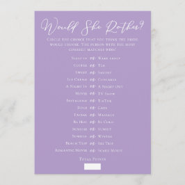 Cartão Lilac Purple Downloadable Bridal Shower Guess Game