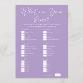 Cartão Lilac Purple Purse Items Bridal Shower Game