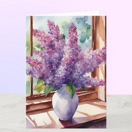 Cartão Lilases para Dia de as mães Personalizado de Aquar
