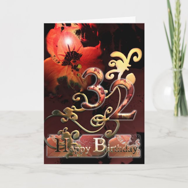 Cartão Lilly Dream flower Happy 32 Birthday floral (Frente)