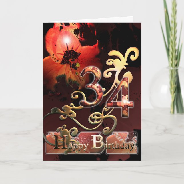 Cartão Lilly Dream flower Happy 34 Birthday floral (Frente)