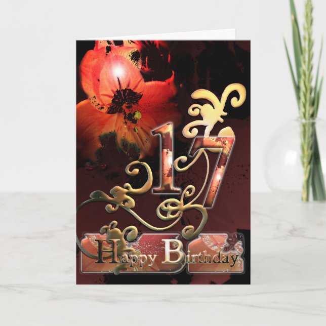 Cartão Lily Dream flor Happy 17th Aniversário - ornamenta (Frente)