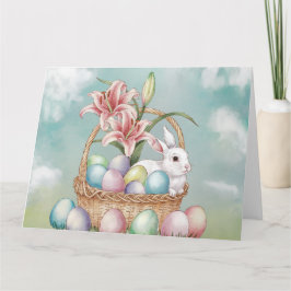Cartão Lily Watercolor e Ovos de Pastel com Coelhinho no