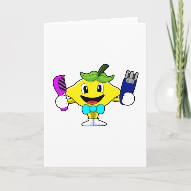 Cartão Limão como cabeleireiro com pente e navalha (Frente)