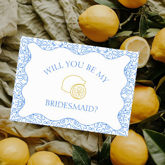 Cartão Limões e Azulejos Azuis Proposta de Bridesmaid Ita