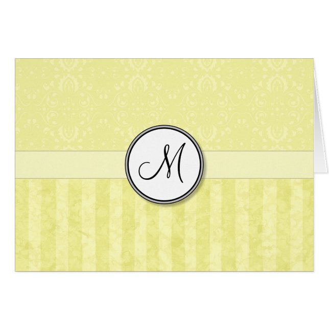 Cartão Limon Cream Damask com Stripes e Monograma (Frente Horizontal)
