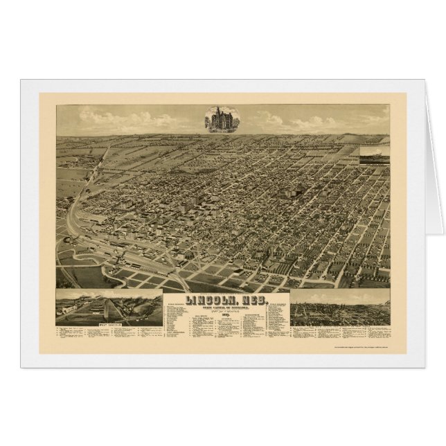 Cartão Lincoln, mapa panorâmico do NE - 1889 (Frente Horizontal)