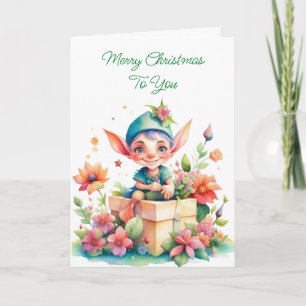 Cartão Linda Aquarela Branca De Natal Elf