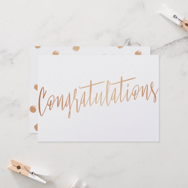 Cartão Linda caligrafia rosa de ouro "Parabéns" (Frente/Verso In Situ)