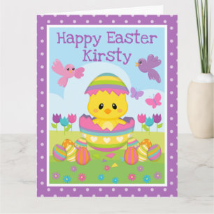 Cartão Linda Franguinha da Primavera & Ovos de Chocolate 