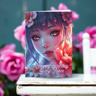 Cartão Linda Garota de Anime   Feliz Aniversário Sobrinha