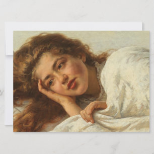 Cartão Linda garota deitada na cama com cabelo vermelho