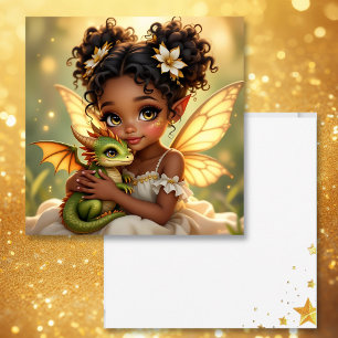 Cartão Linda Garota Fada de Anime e Dragão Chibi