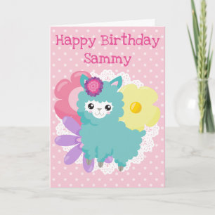 Cartão Linda Llama Pastel Floral Aniversário Infantil