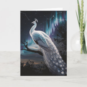 Cartão Linda Pavão Branco Aurora Borealis Cênico
