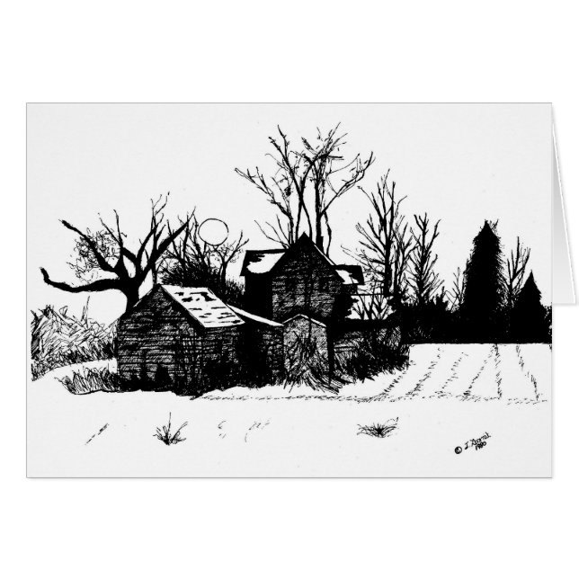 Cartão Linda tinta Desenho de Farmhouse no inverno (Frente Horizontal)