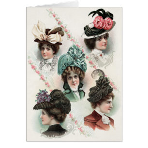 Cartão Linda Vintage Designer Summer Hat Women, 1900