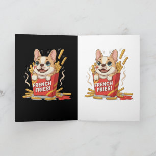 Cartão Lindas Batatas Fritas Francesas Bulldog Arte Kawai