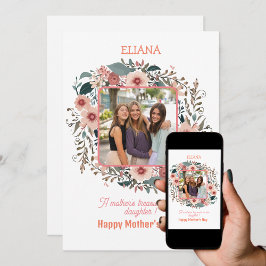 Cartão Lindas Flores Cor-de-Rosa Mãe Filha Citações Foto